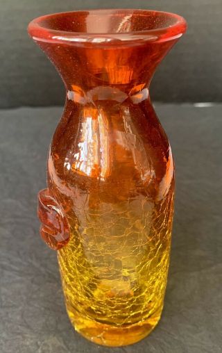 Vintage Blenko Amberina Handblown Orange Crackled Glass Pitcher Vase 5”tall