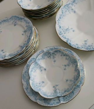 The Foley China England,  18 piece porcelain flow blue Plates Scalloped,  antique 2