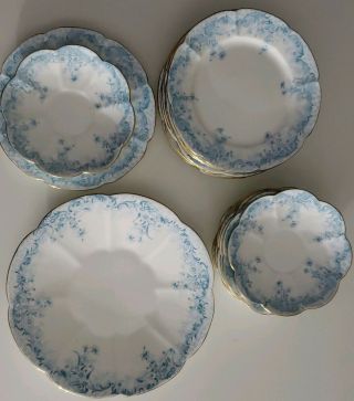 The Foley China England,  18 piece porcelain flow blue Plates Scalloped,  antique 3