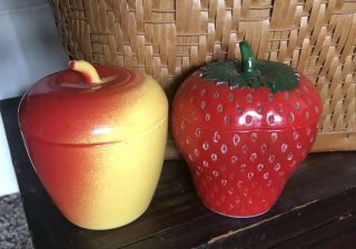 Vintage Hazel Atlas Milk Glass Apple Strawberry Sugar Jam Jelly Jar Farmhouse