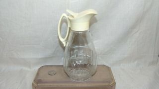Vintage Glass Surup Pitcher With White Plastic Lid & Handle
