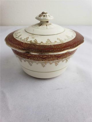 = Vintage Queen Anne Stetson 22k Gold Maroon Serving Bowl With Lid 4 3/4 " Wide