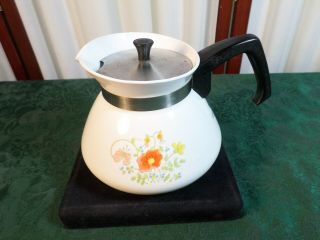 6 Cup Vintage Corning Ware Wildflower Coffee Pot W/handled Silver Lid