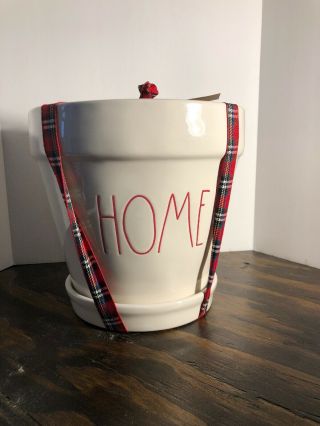 Rae Dunn Home Large Planter Flower Pot Red Ribbon Christmas Ll Red Letters