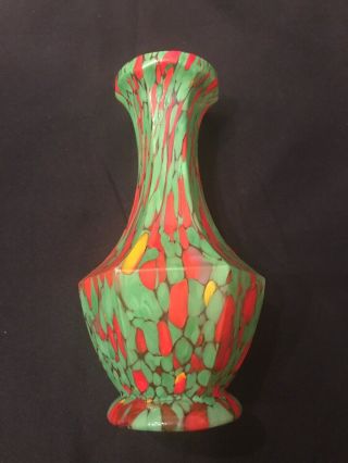 Studio Art Glass Vase Handblown 6 1/4” Green/red/yellow