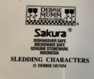 Sakura Debbie Mumm Sledding Characters Soup Cereal Bowls Set of 4 - Christmas 3