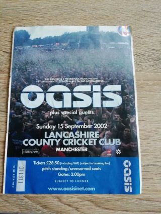 Oasis Lancashire County Cricket Club Sept 2002 Ticket Stub,  Noel,  Liam Gallagher