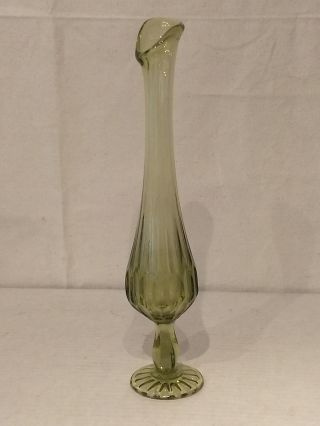 Fenton Art Glass Colonial Green Marked Bud Thumbprint Pattern 11 1/2 " Swung Vase