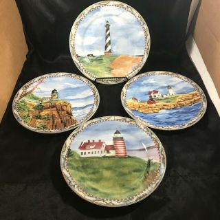 Set Of 4 American Atelier Signals Lighthouse 8” Salad Plates