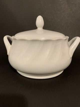 Sheffield Bone White China Swirl Pattern Soup Tureen With Lid Made In Japan