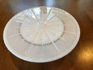 Vintage Anchor Hocking Fire King White Milk Glass Foot Cake Stand Plate 22k Gold