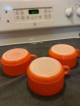 Set Of 3 Vintage Fire King Orange 5 " Anchor/docking Bowls With Handles Usa