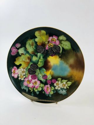 Antique Mz Austria Porcelain Plate Flowers/berries Pattern With Gilt Edge 1909