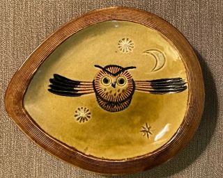 Vintage Metlox Poppytrail Pottery Flying Owl Shallow Trinket Dish Brown Gold Vgc