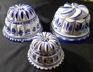 3 Vintage Ceramic,  Pottery Delft Molds,  1@3 " 2@5 ",  One Bassano Made In Italy