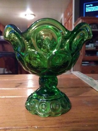 Vintage L.  E.  Smith Moon & Stars 5 1/4 " Emerald Green Compote Pedestal Dish Bowl