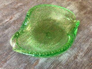 Vintage Murano Art Glass Lime Green And Gold Dish Bowl