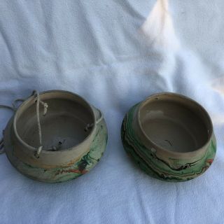 2 Vintage Nemadji Hanging Swirl Pottery Planters Rustic Pots 3