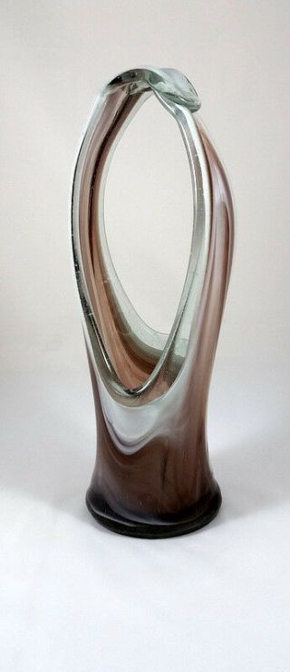 Hand Blown Art Encased Glass Vase/decorative - 12 " Tall - Purple And White