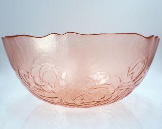 3 Vintage Arcoroc Rosa France Rosaline Pink Glass Salad Serving Bowl 9.  25 