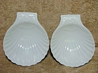 Apilco Set Of 2 French White Porcelain Scallop Shell Dishes 5 3/4 " X 5 1/4 