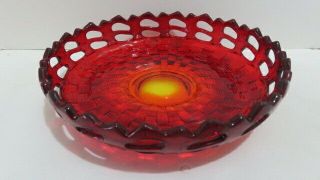 Fenton Art Glass Amberina Two Row Open Lace Edge Basketweave Bowl