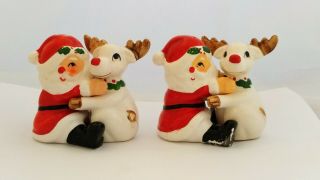 2 Pair Vintage Ff Fitz & Floyd Santa Claus Hugging Reindeer Salt Pepper Shakers
