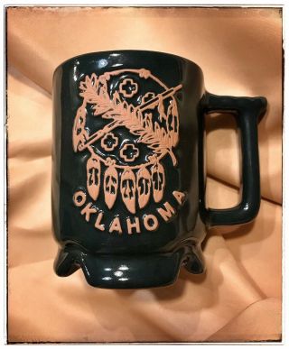 Vintage Frankoma Pottery Oklahoma Coffee Mug Hunter Green Usa Made