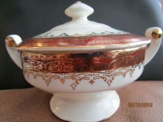 Rare Vtg Queen Anne By Stetson China Usa Warranted 22 Kt Gold Sugar Bowl W/lid