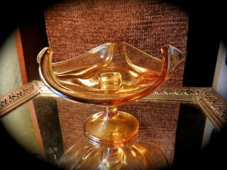 Vintage Viking Glass Footed Candle Holder Centerpiece In Amber Mcm