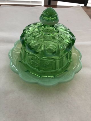 Green Depression Glass Cheese Or Candy Dish