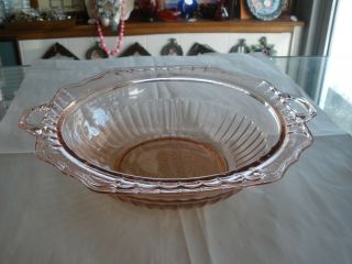 Mayfair Pink By Anchor Hocking Depression Glass Handled Bowl 11 - 3/4 "