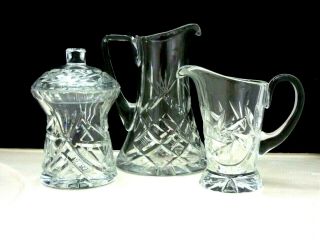 Cut Crystal Glass Cream / Sugar Bowl Signed & Glass Juice / Water Pitcher