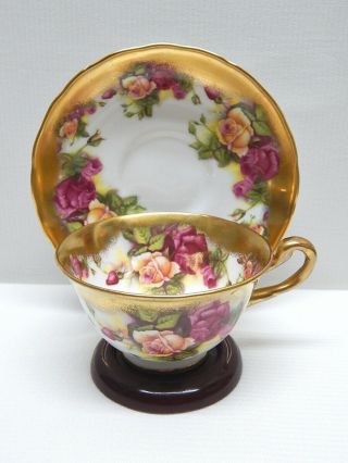Vintage Royal Chelsea China Golden Rose Cup & Saucer / Heavy Gold 1