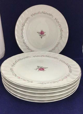 Vtg Royal Swirl Fine China Of Japan Rose Floral Dinner Plates 10 3/8 " Set Of 6