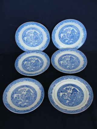 6 Vintage Royal Grafton Blue Willow 6 3/4 " Salad Plates