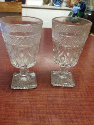 Set Of 2 Imperial Glass Cape Cod Pattern Water Wine Goblets Rare 6 1/2  Tall