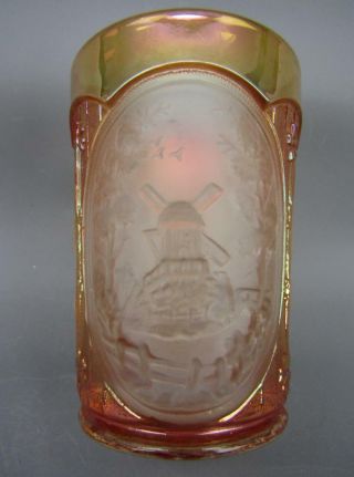 Modern Imperial Frosted Panel Windmill Marigold Carnival Glass Tumbler 5466