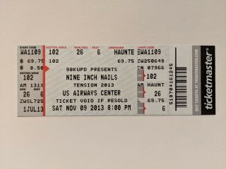 Nine Inch Nails Full Concert Ticket Phoenix Az 11/9/2013