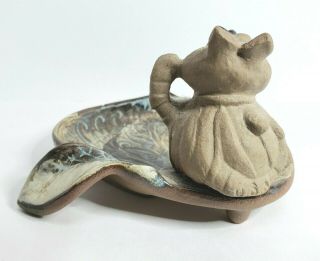 Retro Pottery Craft USA Cat? Dog? Wearing Tie Sitting on Leaf Dish? Ashtray? 5