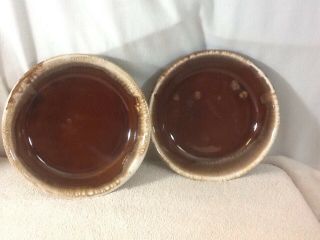 Vintage Collectible Set Of 2 Brown Drip Shallow Crock Bowls Pre - Owned Must Have