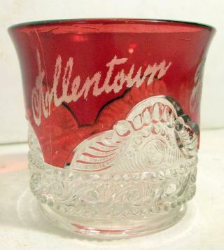 Antique Allentown (pa) Fair 1910 Eapg Ruby Flashed Souvenir Shot Glass