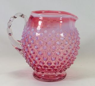 Fenton hobnail cranberry opalescent pitcher creamer pressed glass 2