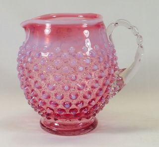 Fenton hobnail cranberry opalescent pitcher creamer pressed glass 3