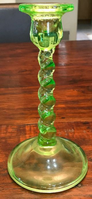 Vintage Green Depression Glass 8 - 1/2 Inch Tall Candle Holder,