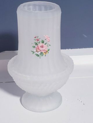 Vintage Fenton Fairy Lamp Frosted Glass Painted With Pink Roses
