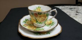 Royal Albert Footed Cup And Saucer Trio " Tea Rose " With 24kt Gold Gilt