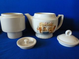 Vintage Porcelier Vitreous China 4 Piece Dripolator Coffee Pot With Cabin Scene