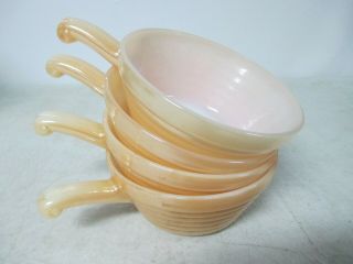 4 Vintage Fire King Oven Ware Peach Lustre Bee Hive Soup Chili Bowls,  Handles