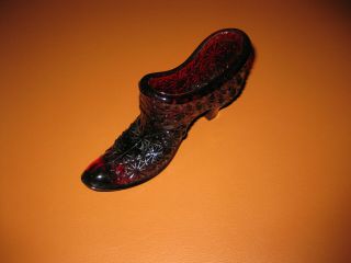 Vintage Fenton Ruby Red Daisy Glass Shoe Slipper Art Glass